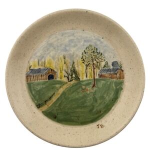 Vintage‎ John Garrou Farm Scene Pottery Stoneware Decorative Plate Old Fort NC